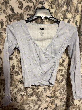 SO Lavender Floral Wrap Ribbed Crop Top